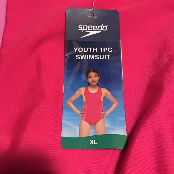 Speedo Youth One-piece Red Pink Yellow Swimsuit Size XL 16T - Picture 4 of 4